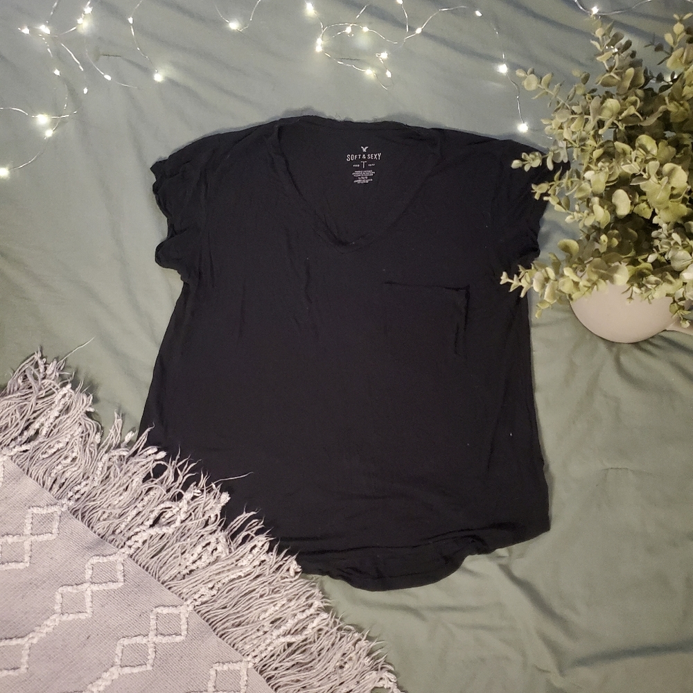 Soft & Sexy Black V Neck Tee with Pocket